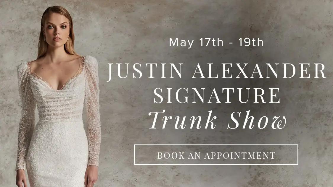 Justin Alexander signature Trunk Show banner for mobile