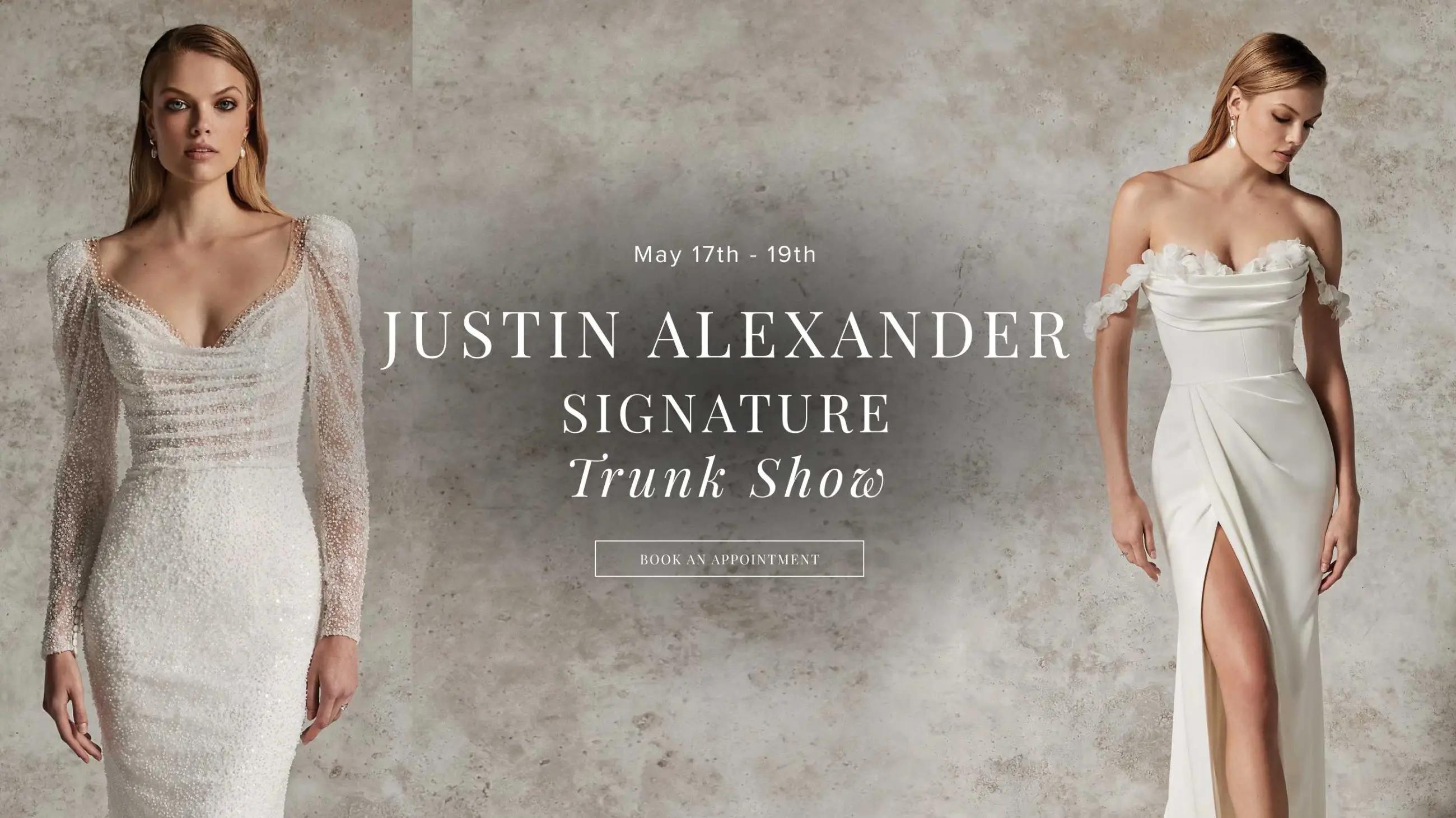 Justin Alexander signature Trunk Show banner for desktop