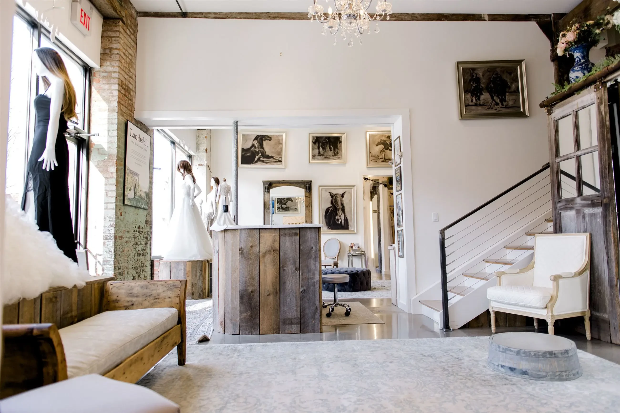 image shows the inside of lambs hill bridal boutique