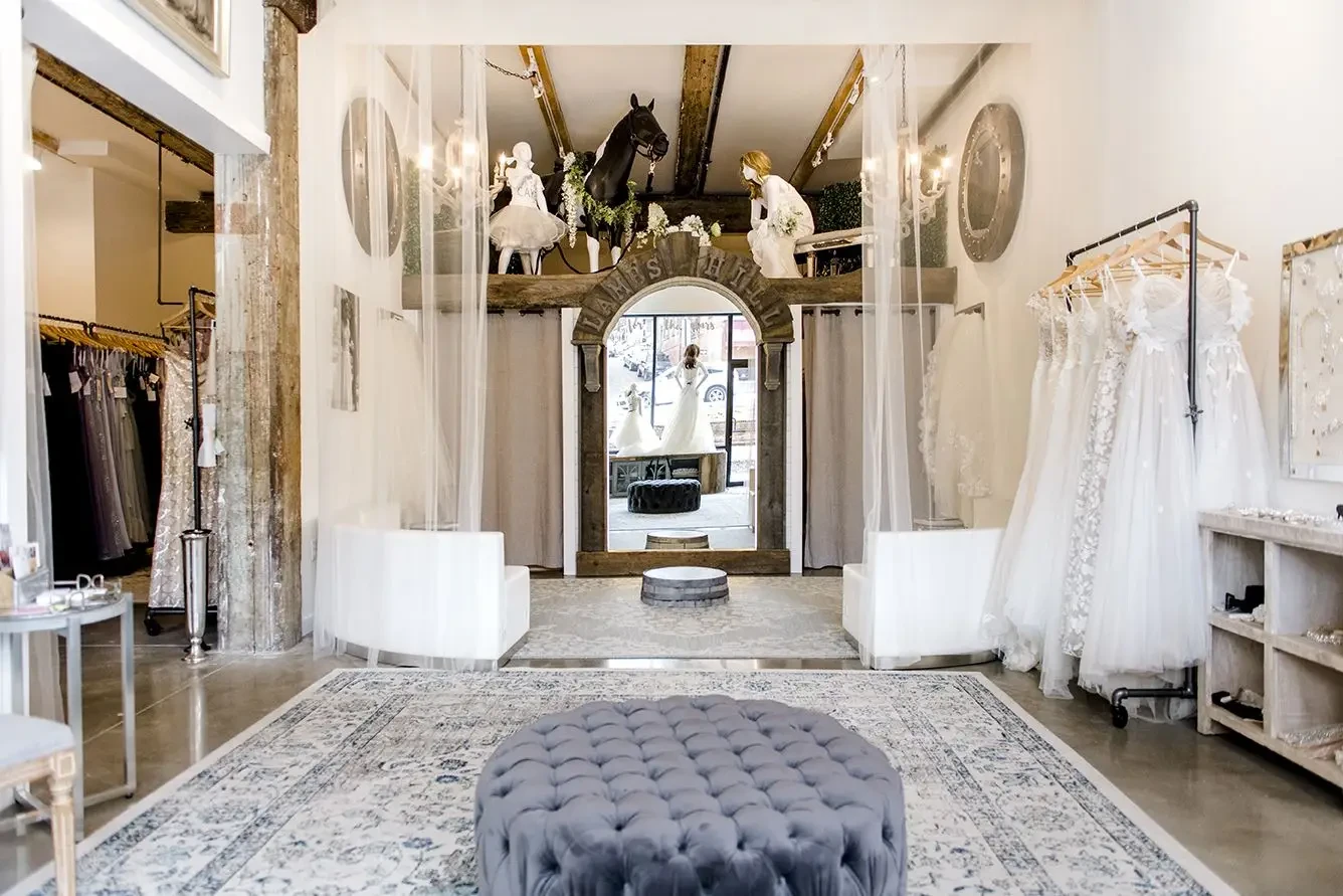 image shows the dressing room at lambs hill bridal